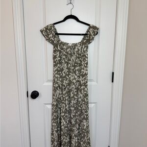 Blu Pepper Olive Green and White Floral Off-Shoulder Maxi Dress
